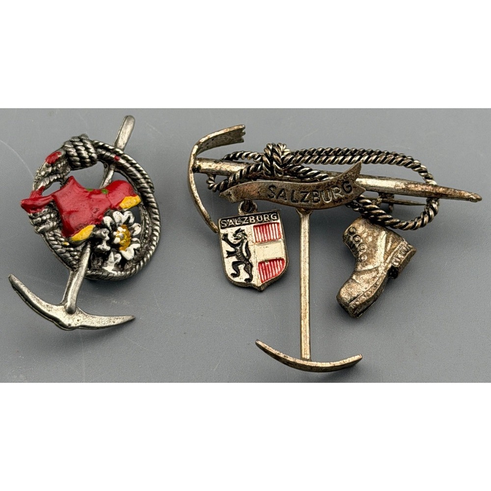 Vintage Tourist Brooch Pin Salzburg Austria Alpine Mountaineering Lot of 2